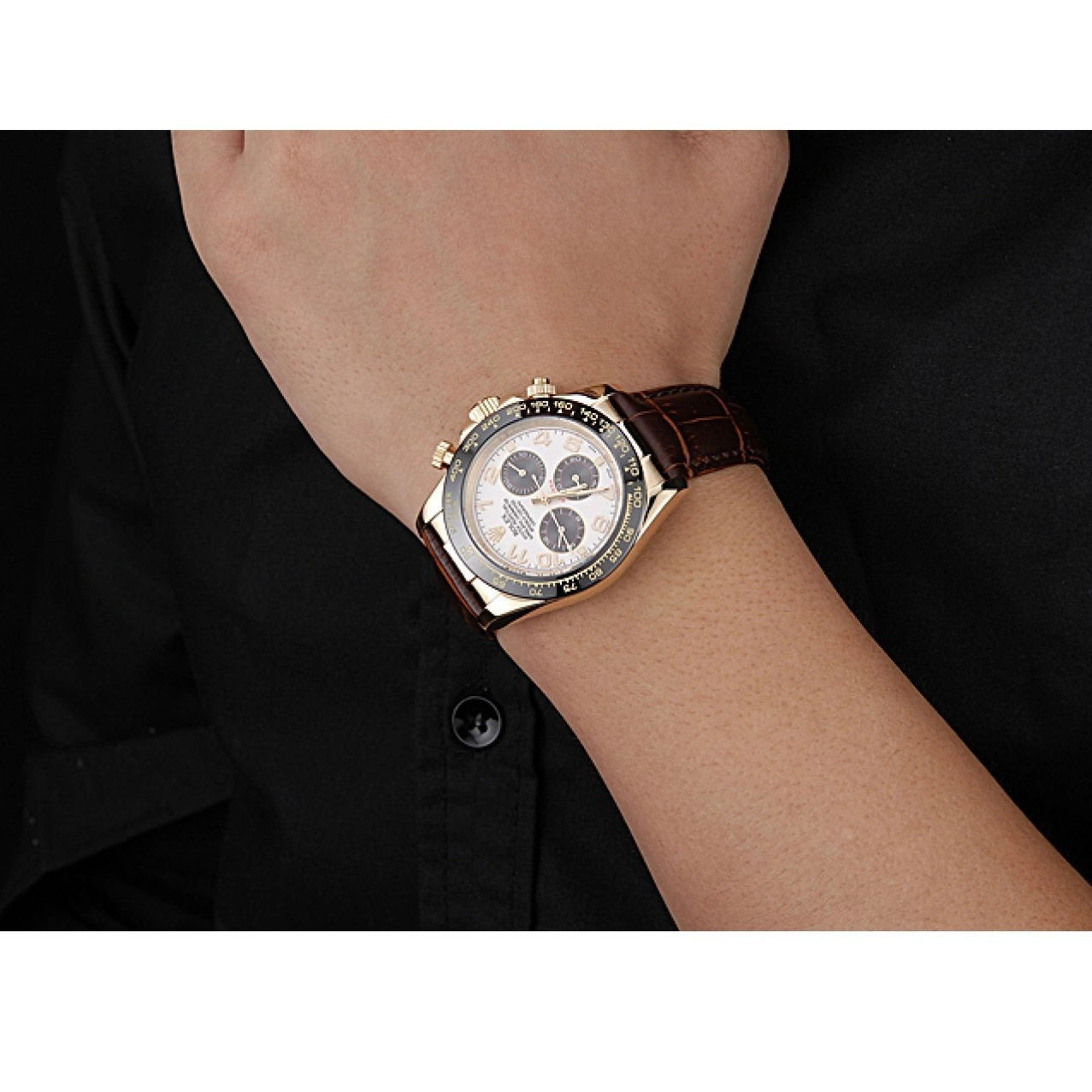 Rolex copies cheap Leather Cosmograph Case 622634 Black Bracelet Daytona Subdials Brown Rolex Gold 0702
